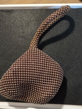 Beaded Mini Wristlet Bag in Bronze